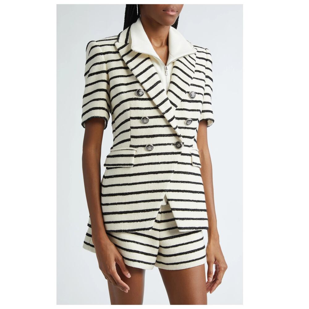 NWT Veronica Beard Jenny Stripe Short Sleeve Cotton Blend Dickey Jacket Size 6 - Picture 16 of 16